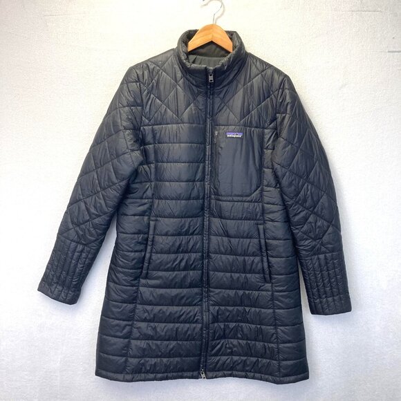 Patagonia Radalie Insulated Parka Jacket Womens XL Black Quilted Mid-Length - Picture 1 of 16